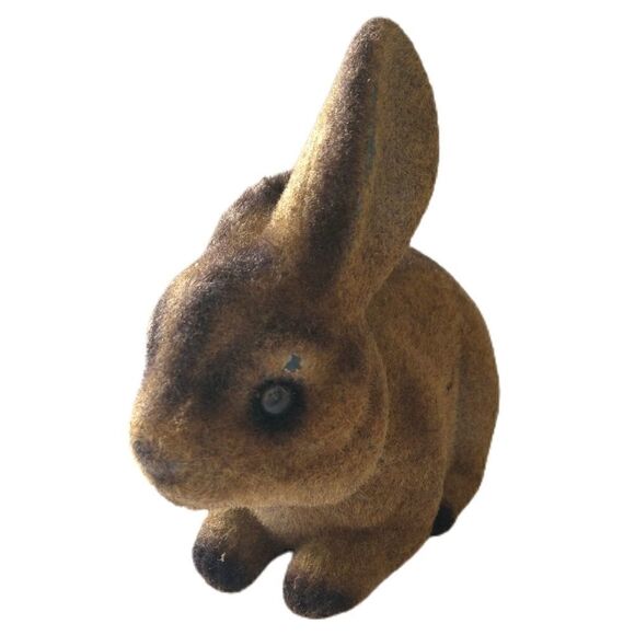 Vtg Flocked Rabbit Bank Bunny Easter REALISTIC Figural 80s Brown Fuzzy Stopper. - Picture 7 of 16